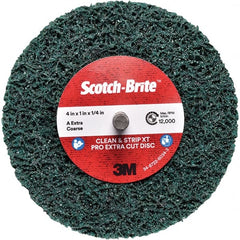 3M - 4" Extra Coarse Grade Aluminum Oxide Deburring Disc - 1/4" Center Hole, Quick Change Connection, Green, 12,000 Max RPM - Exact Tooling