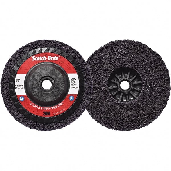 3M - 5" Extra Coarse Grade Silicon Carbide Deburring Disc - 5/8-11 Threaded Center Hole, Quick Change Connection, Purple, 12,000 Max RPM - Exact Tooling