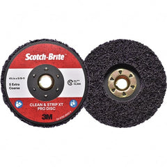 3M - 4-1/2" Extra Coarse Grade Silicon Carbide Deburring Disc - 5/8-11 Threaded Center Hole, Quick Change Connection, Purple, 13,300 Max RPM - Exact Tooling