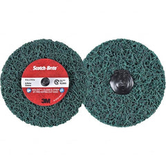 3M - 4" Extra Coarse Grade Aluminum Oxide Deburring Disc - 1/2" Center Hole, Quick Change Connection, Green, 12,000 Max RPM - Exact Tooling