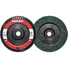 3M - 7" Extra Coarse Grade Aluminum Oxide Deburring Disc - 7/8" Center Hole, Quick Change Connection, Green, 8,600 Max RPM - Exact Tooling
