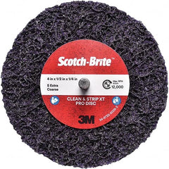 3M - 4" Extra Coarse Grade Silicon Carbide Deburring Disc - 1/4" Center Hole, Quick Change Connection, Purple, 12,000 Max RPM - Exact Tooling