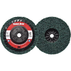 3M - 5" Extra Coarse Grade Aluminum Oxide Deburring Disc - 5/8-11 Threaded Center Hole, Quick Change Connection, Green, 12,000 Max RPM - Exact Tooling