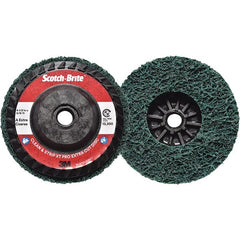 3M - 4-1/2" Extra Coarse Grade Aluminum Oxide Deburring Disc - 5/8-11 Threaded Center Hole, Quick Change Connection, Green, 13,300 Max RPM - Exact Tooling