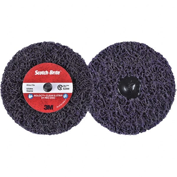 3M - 4" Extra Coarse Grade Silicon Carbide Deburring Disc - 1" Center Hole, Quick Change Connection, Purple, 8,000 Max RPM - Exact Tooling