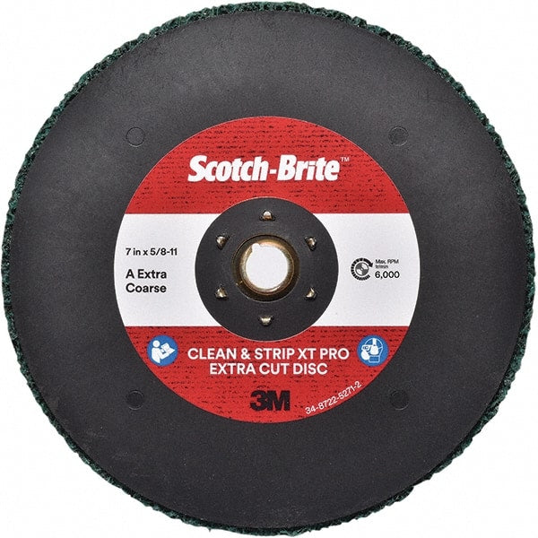 3M - 7" Extra Coarse Grade Aluminum Oxide Deburring Disc - 5/8-11 Threaded Center Hole, Quick Change Connection, Green, 6,000 Max RPM - Exact Tooling