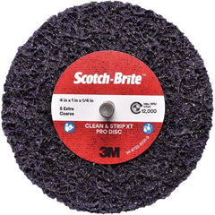 3M - 4" Extra Coarse Grade Silicon Carbide Deburring Disc - 1/4" Center Hole, Quick Change Connection, Purple, 12,000 Max RPM - Exact Tooling