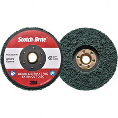 3M - 4-1/2" Extra Coarse Grade Aluminum Oxide Deburring Disc - 5/8-11 Threaded Center Hole, Quick Change Connection, Green, 13,300 Max RPM - Exact Tooling