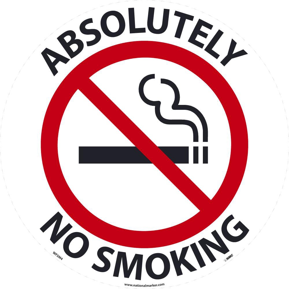 NMC - Adhesive Backed Floor Signs; Message Type: Security & Admittance ; Graphic Type: No Smoking ; Message or Graphic: Message & Graphic ; Legend: Absolutely No Smoking ; Color: Black; Red; White ; Special Color Properties: No Special Properties - Exact Tooling
