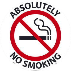 NMC - Adhesive Backed Floor Signs; Message Type: Security & Admittance ; Graphic Type: No Smoking ; Message or Graphic: Message & Graphic ; Legend: Absolutely No Smoking ; Color: Black; Red; White ; Special Color Properties: No Special Properties - Exact Tooling