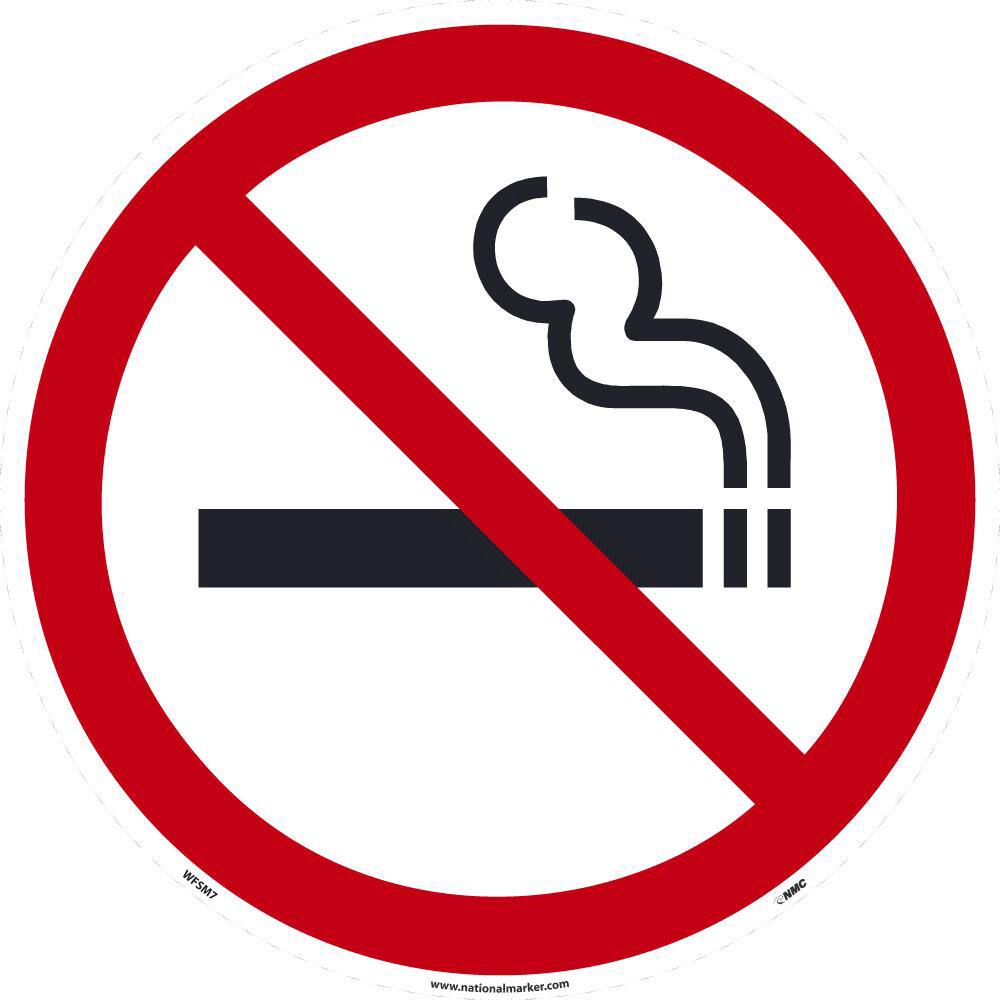NMC - Adhesive Backed Floor Signs; Message Type: Security & Admittance ; Graphic Type: No Smoking ; Message or Graphic: Graphic Only ; Legend: No Smoking Symbol ; Color: Red; Black; White ; Special Color Properties: No Special Properties - Exact Tooling
