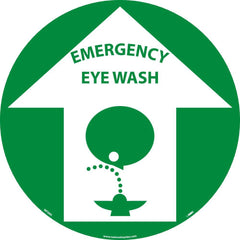 NMC - Adhesive Backed Floor Signs; Message Type: Restroom, Janitorial & Housekeeping ; Graphic Type: Head over Eye Wash ; Message or Graphic: Message & Graphic ; Legend: Emergency Eyewash ; Color: Green; White ; Special Color Properties: No Special Prope - Exact Tooling