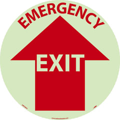 NMC - Adhesive Backed Floor Signs; Message Type: Exit, Entrance & Directional ; Graphic Type: Arrow ; Message or Graphic: Message & Graphic ; Legend: Emergency Exit ; Color: Red; Beige ; Special Color Properties: No Special Properties - Exact Tooling