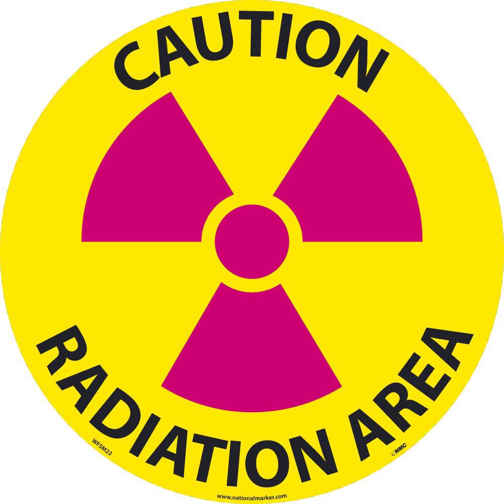 NMC - Adhesive Backed Floor Signs; Message Type: Accident Prevention ; Graphic Type: Radiation Symbol ; Message or Graphic: Message & Graphic ; Legend: Caution Radiation Area ; Color: Black; Magenta; Yellow ; Special Color Properties: No Special Properti - Exact Tooling