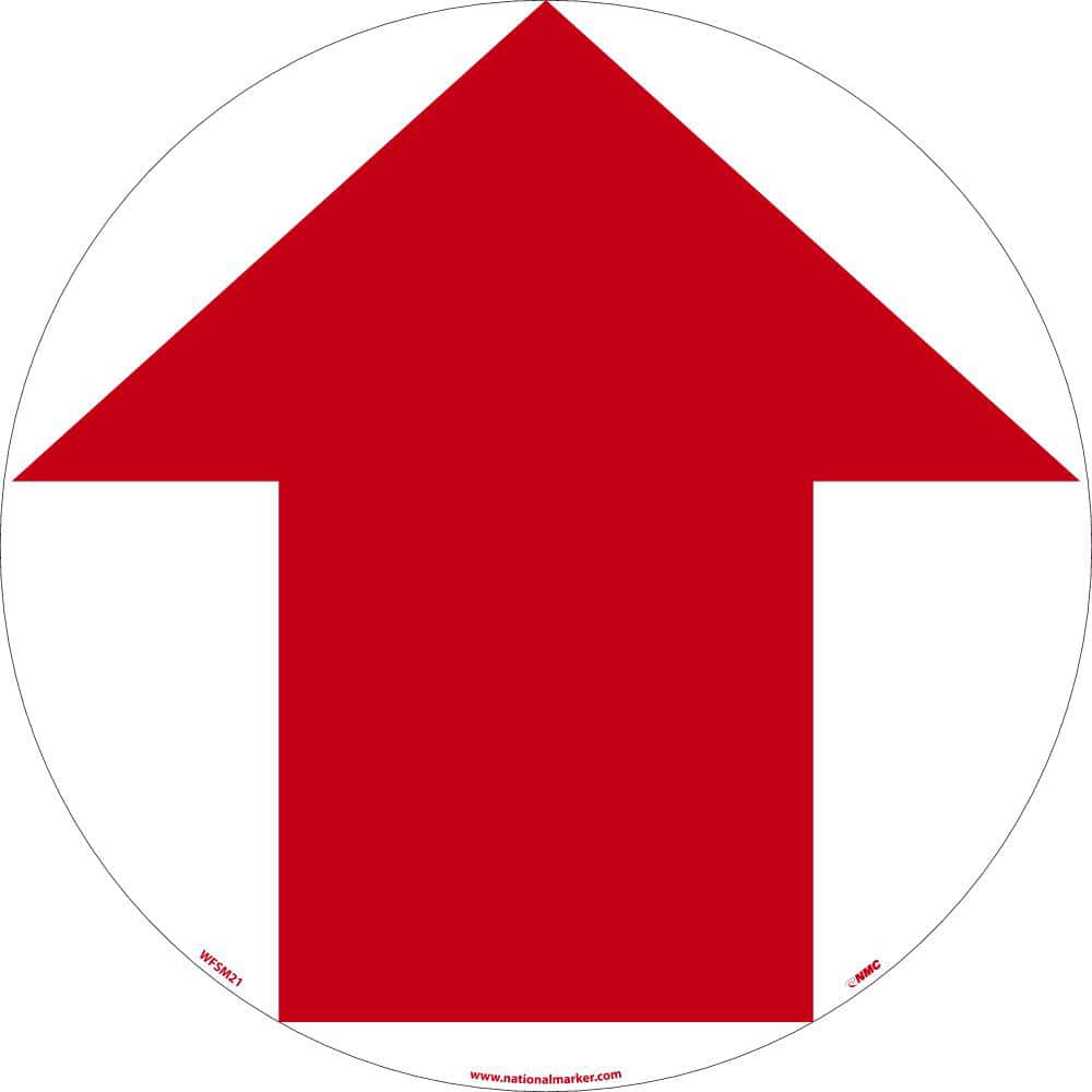 NMC - Adhesive Backed Floor Signs; Message Type: Exit, Entrance & Directional ; Graphic Type: Arrow ; Message or Graphic: Graphic Only ; Legend: Arrow Graphic (Red On White) ; Color: Red; White ; Special Color Properties: No Special Properties - Exact Tooling