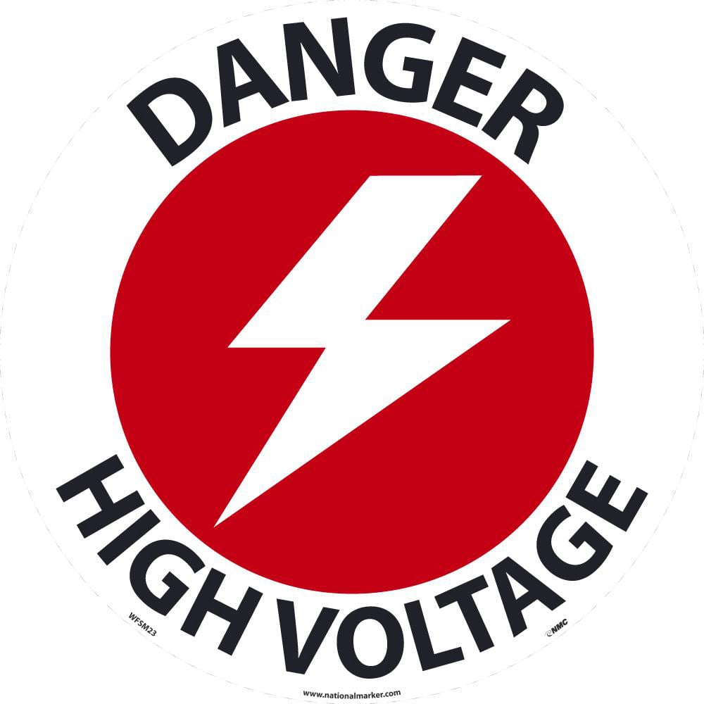 NMC - Adhesive Backed Floor Signs; Message Type: Accident Prevention ; Graphic Type: Arc Flash ; Message or Graphic: Message & Graphic ; Legend: Danger High Voltage ; Color: Red; Black; White ; Special Color Properties: No Special Properties - Exact Tooling