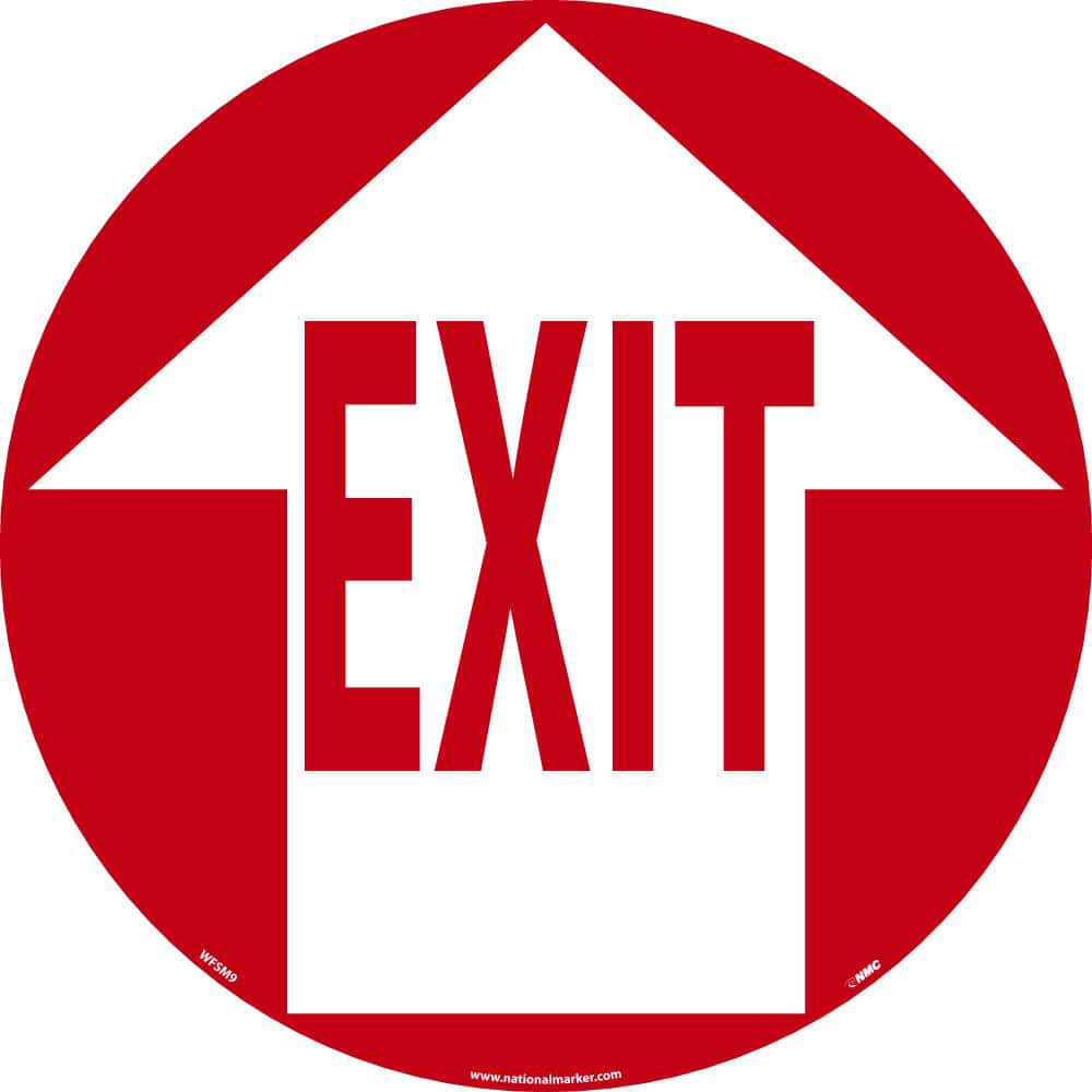 NMC - Adhesive Backed Floor Signs; Message Type: Exit, Entrance & Directional ; Graphic Type: Arrow ; Message or Graphic: Message & Graphic ; Legend: Exit ; Color: Red; White ; Special Color Properties: No Special Properties - Exact Tooling