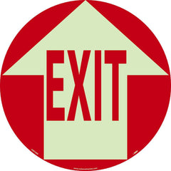 NMC - Adhesive Backed Floor Signs; Message Type: Exit, Entrance & Directional ; Graphic Type: Arrow ; Message or Graphic: Message & Graphic ; Legend: Exit ; Color: Red on Glow ; Special Color Properties: Glow-In-The-Dark - Exact Tooling