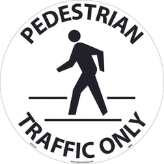 NMC - Adhesive Backed Floor Signs; Message Type: Accident Prevention ; Graphic Type: Pedestrian Crossing ; Message or Graphic: Message & Graphic ; Legend: Pedestrian Traffic Only ; Color: Black; White ; Special Color Properties: No Special Properties - Exact Tooling