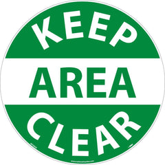 NMC - Adhesive Backed Floor Signs; Message Type: Accident Prevention ; Graphic Type: None ; Message or Graphic: Message Only ; Legend: Keep Area Clear ; Color: Green; White ; Special Color Properties: No Special Properties - Exact Tooling
