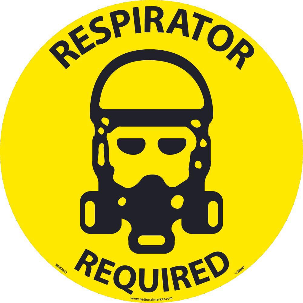 NMC - Adhesive Backed Floor Signs; Message Type: Accident Prevention ; Graphic Type: Head w/ Full Face Respirator ; Message or Graphic: Message & Graphic ; Legend: Respirator Required ; Color: Black; Yellow ; Special Color Properties: No Special Properti - Exact Tooling