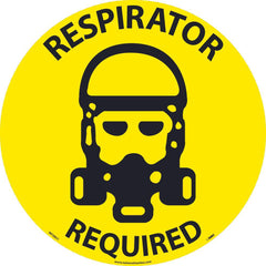 NMC - Adhesive Backed Floor Signs; Message Type: Accident Prevention ; Graphic Type: Head w/ Full Face Respirator ; Message or Graphic: Message & Graphic ; Legend: Respirator Required ; Color: Black; Yellow ; Special Color Properties: No Special Properti - Exact Tooling