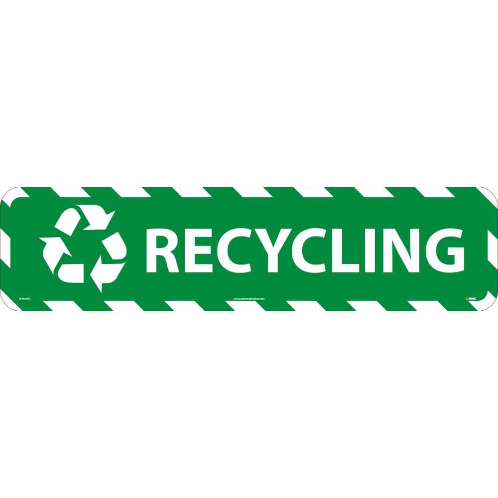 NMC - Adhesive Backed Floor Signs; Message Type: Restroom, Janitorial & Housekeeping ; Graphic Type: Recycling ; Message or Graphic: Message & Graphic ; Legend: Recycling ; Color: Green; White ; Special Color Properties: No Special Properties - Exact Tooling