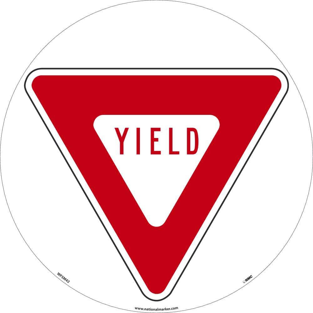 NMC - Adhesive Backed Floor Signs; Message Type: Restroom, Janitorial & Housekeeping ; Graphic Type: Yield Symbol ; Message or Graphic: Message & Graphic ; Legend: Yield ; Color: Red; White ; Special Color Properties: No Special Properties - Exact Tooling