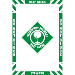 NMC - Adhesive Backed Floor Signs; Message Type: First Aid ; Graphic Type: Head over Eye Wash ; Message or Graphic: Message & Graphic ; Legend: Emergency Eyewash Keep Clear ; Color: Green; White ; Special Color Properties: No Special Properties - Exact Tooling