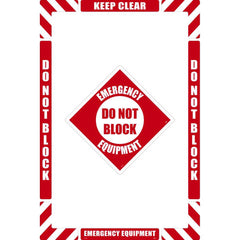 NMC - Adhesive Backed Floor Signs; Message Type: Accident Prevention ; Graphic Type: None ; Message or Graphic: Message Only ; Legend: Emergency Equipment Do Not Block ; Color: Red; White ; Special Color Properties: No Special Properties - Exact Tooling