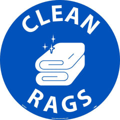 NMC - Adhesive Backed Floor Signs; Message Type: Restroom, Janitorial & Housekeeping ; Graphic Type: Rags ; Message or Graphic: Message & Graphic ; Legend: Clean Rags ; Color: Blue; White ; Special Color Properties: No Special Properties - Exact Tooling