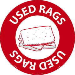 NMC - Adhesive Backed Floor Signs; Message Type: Restroom, Janitorial & Housekeeping ; Graphic Type: Rags ; Message or Graphic: Message & Graphic ; Legend: Used Rags ; Color: Red; White ; Special Color Properties: No Special Properties - Exact Tooling