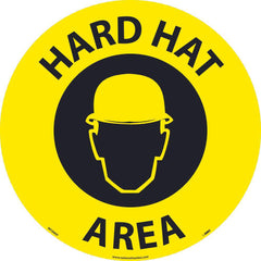 NMC - Adhesive Backed Floor Signs; Message Type: Accident Prevention ; Graphic Type: Head in Hard Hat ; Message or Graphic: Message & Graphic ; Legend: Hard Hat Area ; Color: Black; Yellow ; Special Color Properties: No Special Properties - Exact Tooling