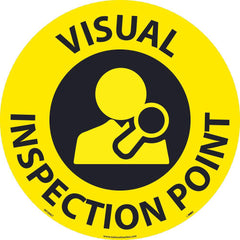 NMC - Adhesive Backed Floor Signs; Message Type: Restroom, Janitorial & Housekeeping ; Graphic Type: Man w/ Magnifying ; Message or Graphic: Message & Graphic ; Legend: Visual Inspection Point ; Color: Black; Yellow ; Special Color Properties: No Special - Exact Tooling