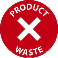 NMC - Adhesive Backed Floor Signs; Message Type: Restroom, Janitorial & Housekeeping ; Graphic Type: X Symbol ; Message or Graphic: Message & Graphic ; Legend: Product Waste ; Color: Red; White ; Special Color Properties: No Special Properties - Exact Tooling