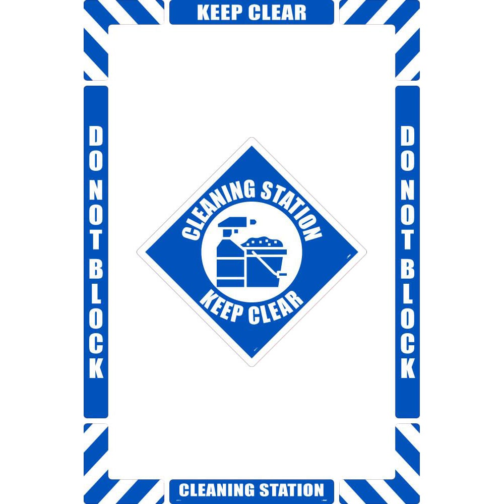 NMC - Adhesive Backed Floor Signs; Message Type: Restroom, Janitorial & Housekeeping ; Graphic Type: Cleaning Station ; Message or Graphic: Message & Graphic ; Legend: Cleaning Station Keep Clear ; Color: Blue; White ; Special Color Properties: No Specia - Exact Tooling