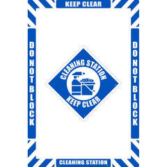NMC - Adhesive Backed Floor Signs; Message Type: Restroom, Janitorial & Housekeeping ; Graphic Type: Cleaning Station ; Message or Graphic: Message & Graphic ; Legend: Cleaning Station Keep Clear ; Color: Blue; White ; Special Color Properties: No Specia - Exact Tooling