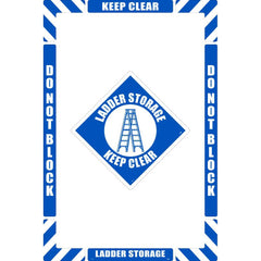 NMC - Adhesive Backed Floor Signs; Message Type: Accident Prevention ; Graphic Type: Ladder ; Message or Graphic: Message & Graphic ; Legend: Ladder Storage Keep Clear ; Color: Blue; White ; Special Color Properties: No Special Properties - Exact Tooling