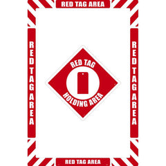 NMC - Adhesive Backed Floor Signs; Message Type: Restroom, Janitorial & Housekeeping ; Graphic Type: Red Tag ; Message or Graphic: Message & Graphic ; Legend: Red Tag Holding Area ; Color: Red; White ; Special Color Properties: No Special Properties - Exact Tooling