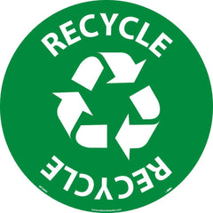 NMC - Adhesive Backed Floor Signs; Message Type: Restroom, Janitorial & Housekeeping ; Graphic Type: Recycling ; Message or Graphic: Message & Graphic ; Legend: Recycle Walk On Sign ; Color: Green; White ; Special Color Properties: No Special Properties - Exact Tooling
