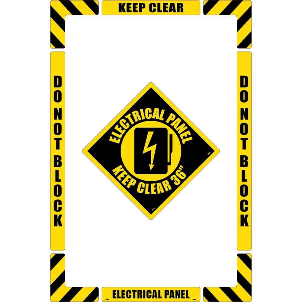 NMC - Adhesive Backed Floor Signs; Message Type: Accident Prevention ; Graphic Type: Arc Flash ; Message or Graphic: Message & Graphic ; Legend: Electrical Panel Keep Clear ; Color: Black; Yellow ; Special Color Properties: No Special Properties - Exact Tooling