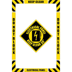 NMC - Adhesive Backed Floor Signs; Message Type: Accident Prevention ; Graphic Type: Arc Flash ; Message or Graphic: Message & Graphic ; Legend: Electrical Panel Keep Clear ; Color: Black; Yellow ; Special Color Properties: No Special Properties - Exact Tooling