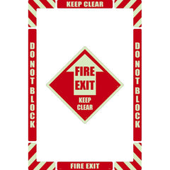 NMC - Adhesive Backed Floor Signs; Message Type: Accident Prevention ; Graphic Type: Arrow ; Message or Graphic: Message & Graphic ; Legend: Fire Exit Keep Clear ; Color: Red on Glow ; Special Color Properties: Glow-In-The-Dark - Exact Tooling