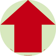 NMC - Adhesive Backed Floor Signs; Message Type: Exit, Entrance & Directional ; Graphic Type: Arrow ; Message or Graphic: Graphic Only ; Legend: (Arrow Graphic Only) Red On Glow ; Color: Red on Glow ; Special Color Properties: Glow-In-The-Dark - Exact Tooling