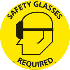 NMC - Adhesive Backed Floor Signs; Message Type: Accident Prevention ; Graphic Type: Head w/ Safety Glasses ; Message or Graphic: Message & Graphic ; Legend: Safety Glasses Required ; Color: Black; Yellow ; Special Color Properties: No Special Properties - Exact Tooling