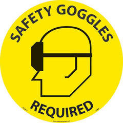 NMC - Adhesive Backed Floor Signs; Message Type: Accident Prevention ; Graphic Type: Head w/ Safety Glasses ; Message or Graphic: Message & Graphic ; Legend: Safety Goggles Required ; Color: Black; Yellow ; Special Color Properties: No Special Properties - Exact Tooling