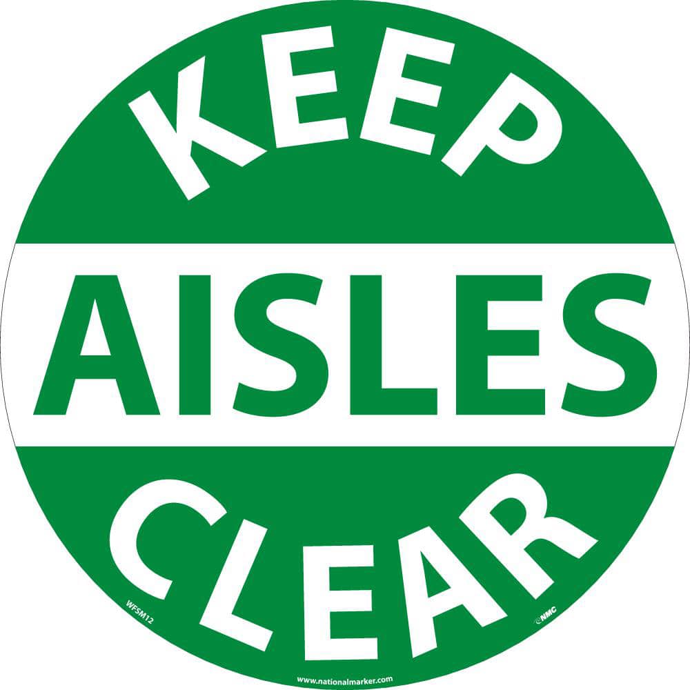NMC - Adhesive Backed Floor Signs; Message Type: Accident Prevention ; Graphic Type: None ; Message or Graphic: Message Only ; Legend: Keep Aisles Clear ; Color: Green; White ; Special Color Properties: No Special Properties - Exact Tooling