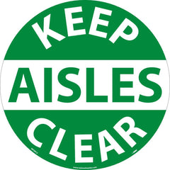 NMC - Adhesive Backed Floor Signs; Message Type: Accident Prevention ; Graphic Type: None ; Message or Graphic: Message Only ; Legend: Keep Aisles Clear ; Color: Green; White ; Special Color Properties: No Special Properties - Exact Tooling