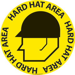 NMC - Adhesive Backed Floor Signs; Message Type: Accident Prevention ; Graphic Type: Head in Hard Hat ; Message or Graphic: Message & Graphic ; Legend: Hard Hat Area ; Color: Black; Yellow ; Special Color Properties: No Special Properties - Exact Tooling