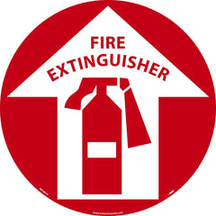 NMC - Adhesive Backed Floor Signs; Message Type: Fire ; Graphic Type: Fire Extinguisher in Up Arrow ; Message or Graphic: Message & Graphic ; Legend: Fire Extinguisher ; Color: Red; White ; Special Color Properties: No Special Properties - Exact Tooling